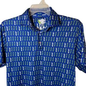 Tailor Byrd Pineapple Print Polo Shirt Mens Medium Blue Golf Stretch Quick Dry